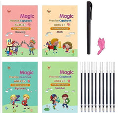 Kids Reusable Practice Book (4 Books + 1 Pen + 1 Grip & 10 Refills)